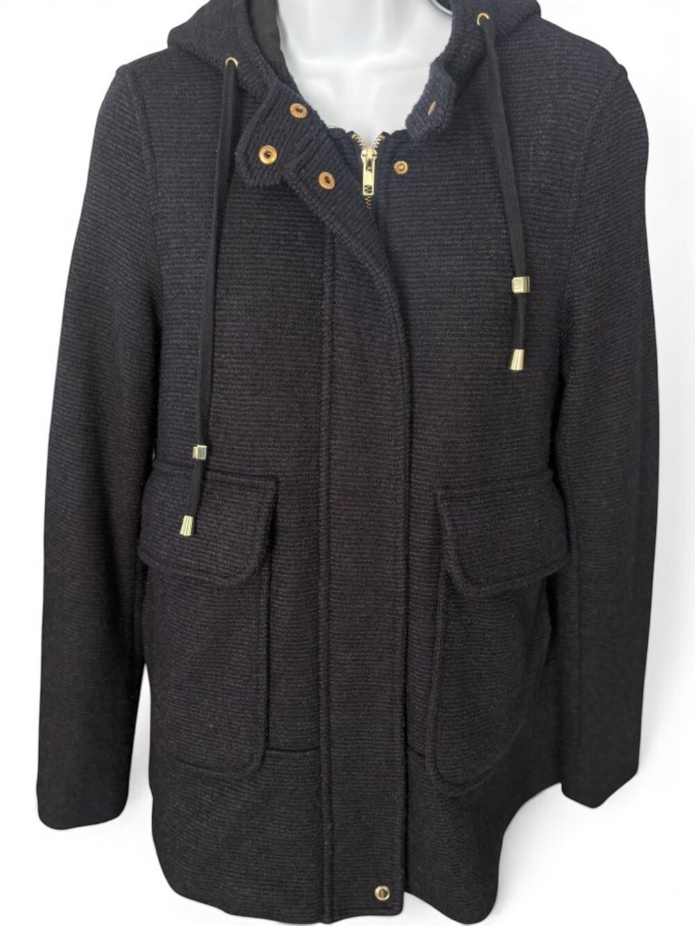 Zara Basic Blueberry Parka Oversized Hooded Gold Hardware XS